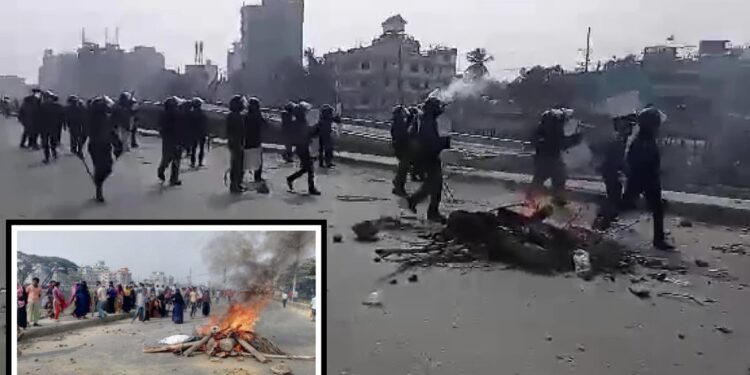 সিদ্ধিরগঞ্জে শ্রমিকদের সঙ্গে পুলিশের সংঘর্ষ – ধাওয়া