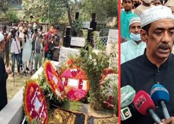 ‘মুখোশ উন্মোচন করবো’- করবস্থানে সাংবাদিকদের শামীম ওসমান