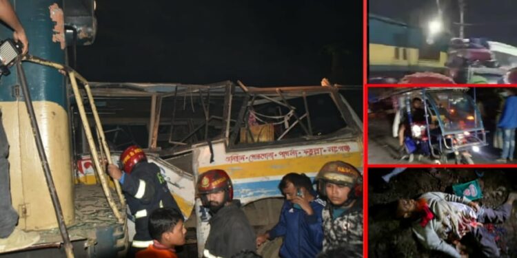 নারায়ণগঞ্জে বাস-ট্রেন সংঘর্ষে নিহত ৩, আহত ৯