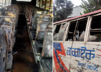 সিদ্ধিরগঞ্জে মধ্যরাতে বাসে আগুন