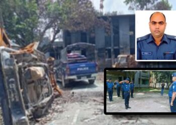 আড়াইহাজার থানার ধ্বংসস্তুপ পরিদর্শণে নব নিযুক্ত এসপি প্রত্যুষ মজুমদার