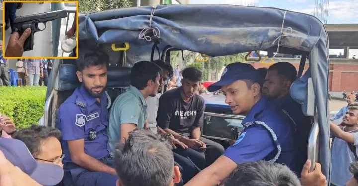 বিদেশি পিস্তলসহ দুই ছাত্র আটক, বিলাসবহুল গাড়ি জব্দ