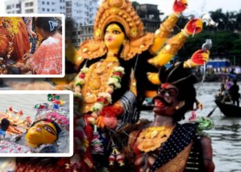 চলছে প্রতিমা বিসর্জন, শীতলক্ষ্যায় পুণ্যার্থীদের ঢল