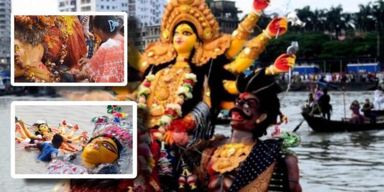 চলছে প্রতিমা বিসর্জন, শীতলক্ষ্যায় পুণ্যার্থীদের ঢল