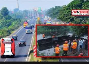 বন্দরে বাস খাদে পড়ে নারী-শিশুসহ ১০ জন আহত